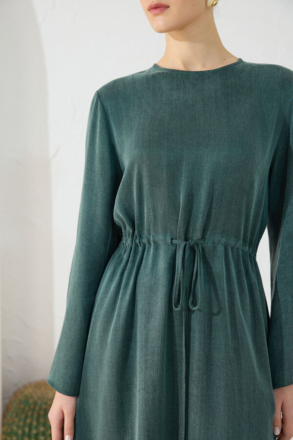 Yeşil Beli Ayarlanabilir Lastik Detaylı Tunik - 6