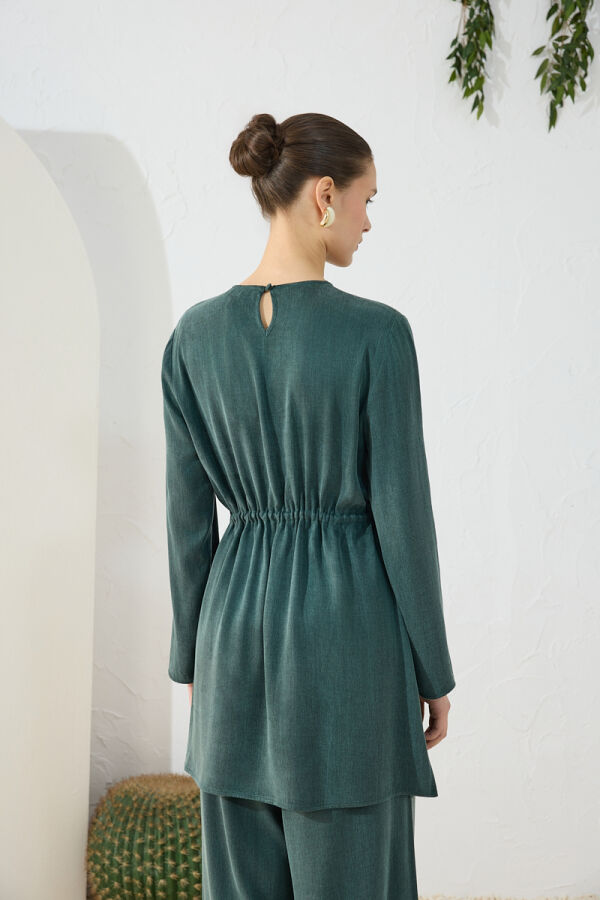 Yeşil Beli Ayarlanabilir Lastik Detaylı Tunik - 7