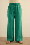 Yeşil Beli Lastikli Keten Pantolon - 3