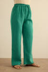 Yeşil Beli Lastikli Keten Pantolon - 3