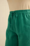 Yeşil Beli Lastikli Keten Pantolon - 5