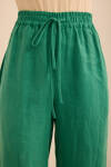 Yeşil Beli Lastikli Keten Pantolon - 5
