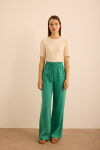 Yeşil Beli Lastikli Keten Pantolon 