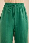 Yeşil Beli Lastikli Keten Pantolon - 5