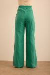 Yeşil Beli Lastikli Keten Pantolon - 6
