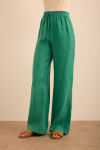 Yeşil Beli Lastikli Keten Pantolon - 3