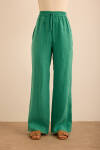 Yeşil Beli Lastikli Keten Pantolon - 2