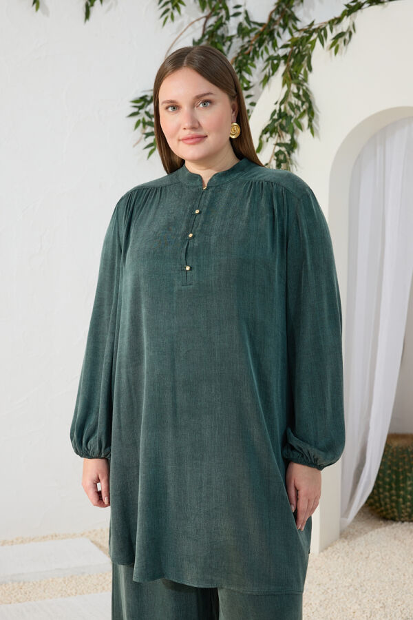 Yeşil Büzgü Lastik Detaylı Tunik - 2