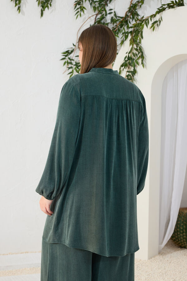 Yeşil Büzgü Lastik Detaylı Tunik - 5