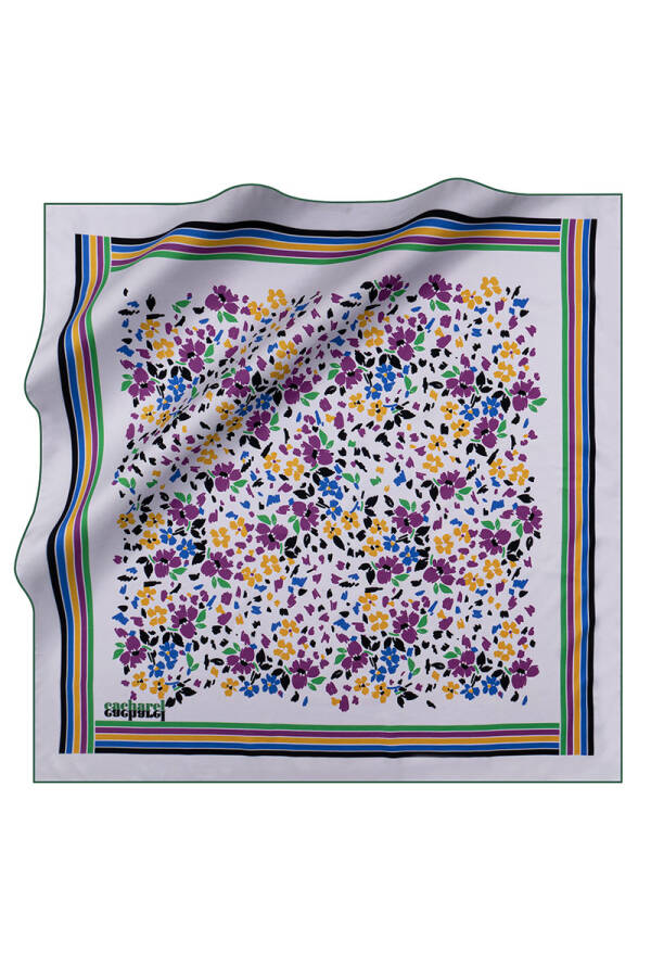 Çiçek Desenli Polyester Twill Eşarp - 1