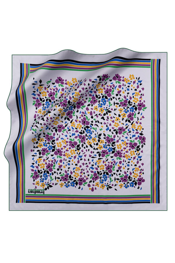 Çiçek Desenli Polyester Twill Eşarp - 1