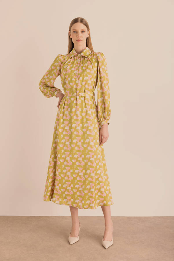 Yeşil Desenli Elbise - 2