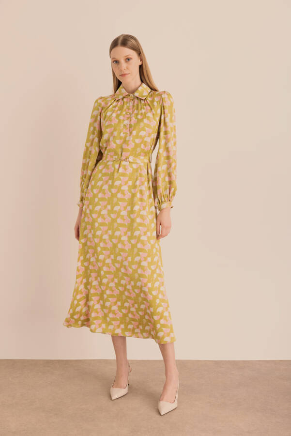 Yeşil Desenli Elbise - Aker