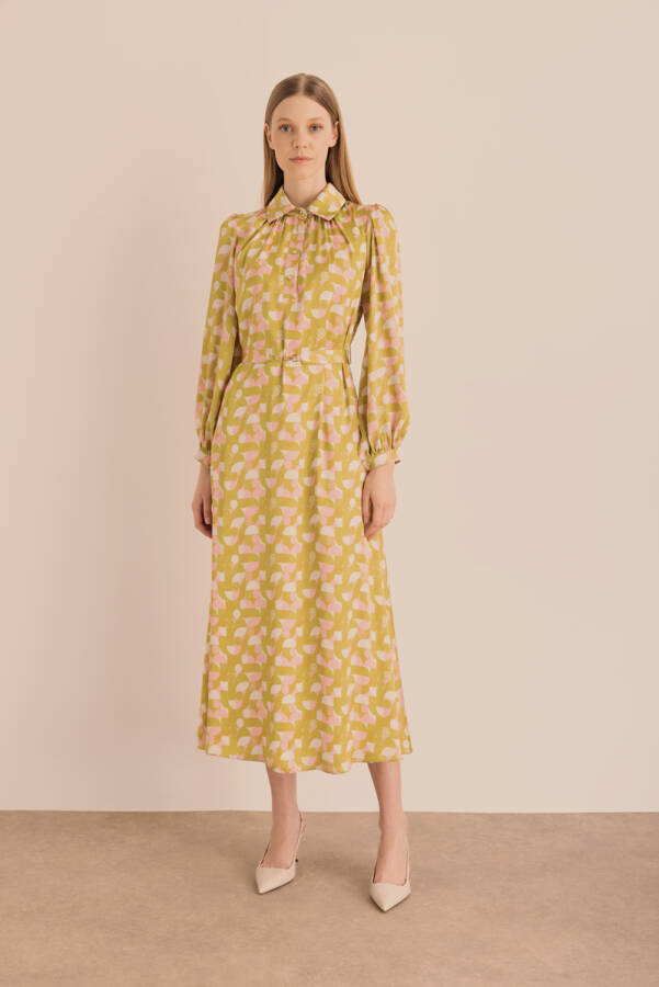 Yeşil Desenli Elbise - 4