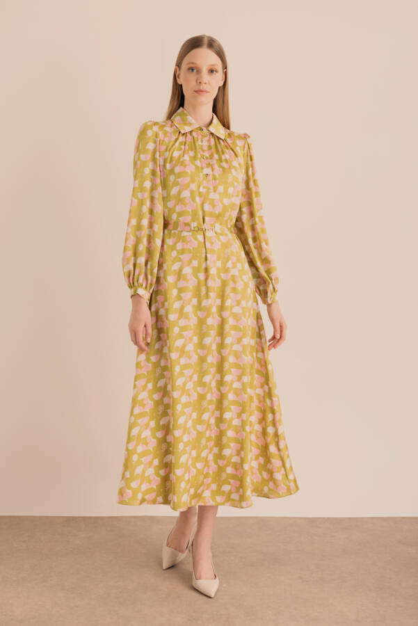 Yeşil Desenli Elbise - 5