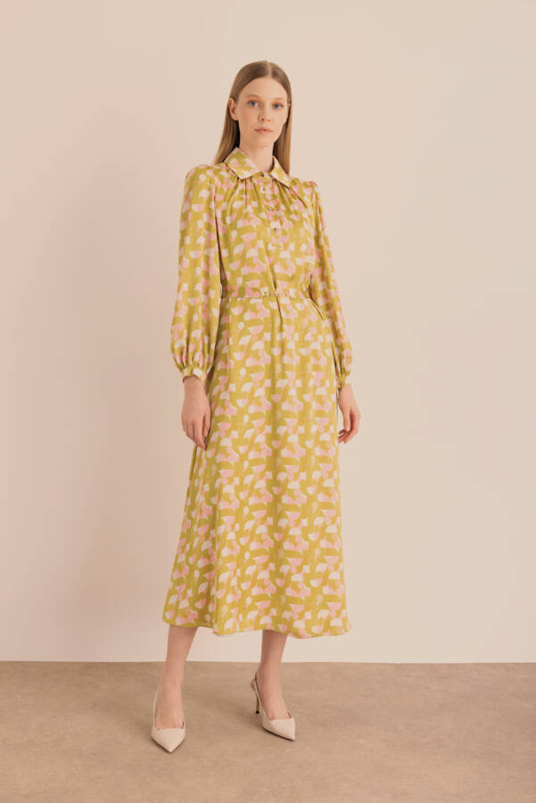 Yeşil Desenli Elbise - 6