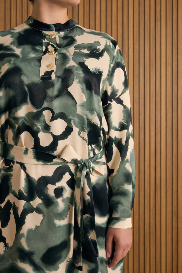 Yeşil Desenli Elbise - 5