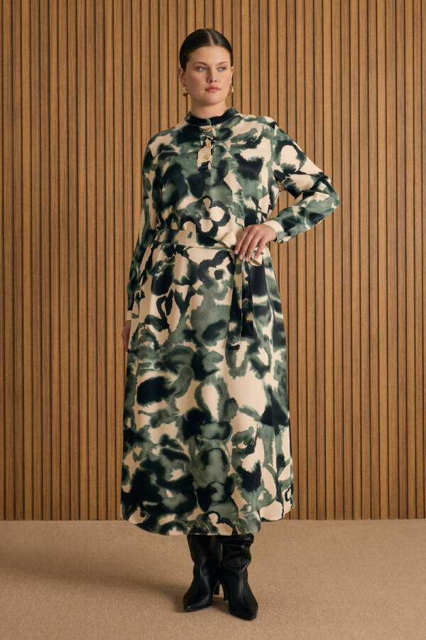 Yeşil Desenli Elbise - Aker