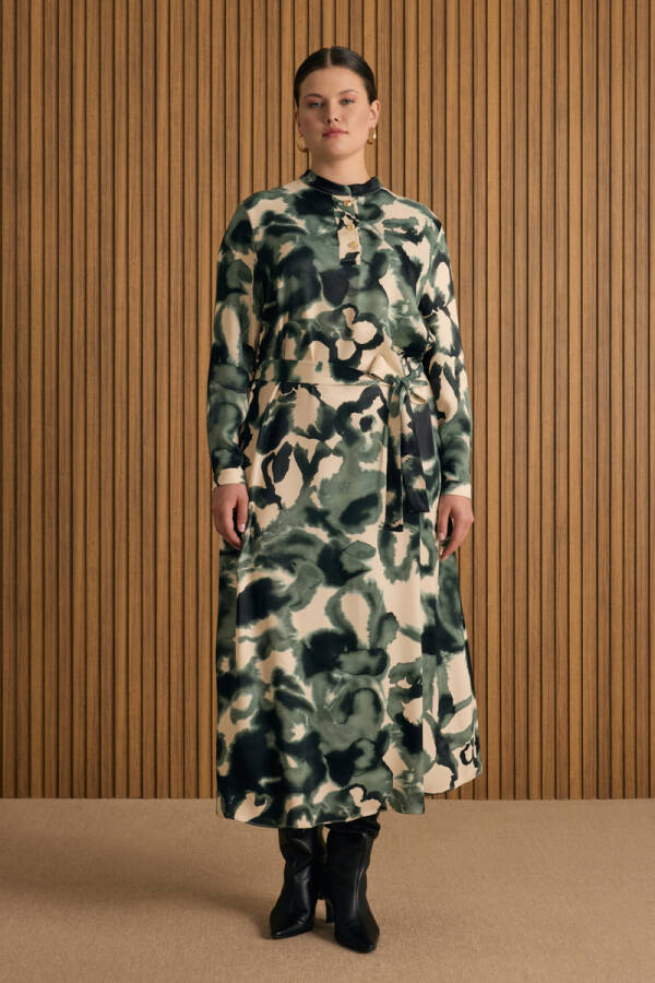 Yeşil Desenli Elbise - 3