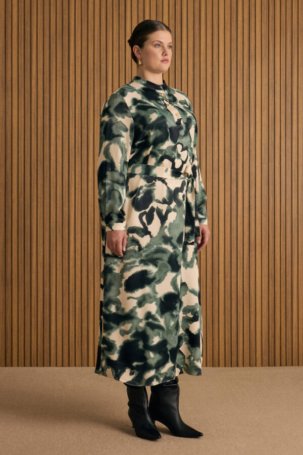 Yeşil Desenli Elbise - 4