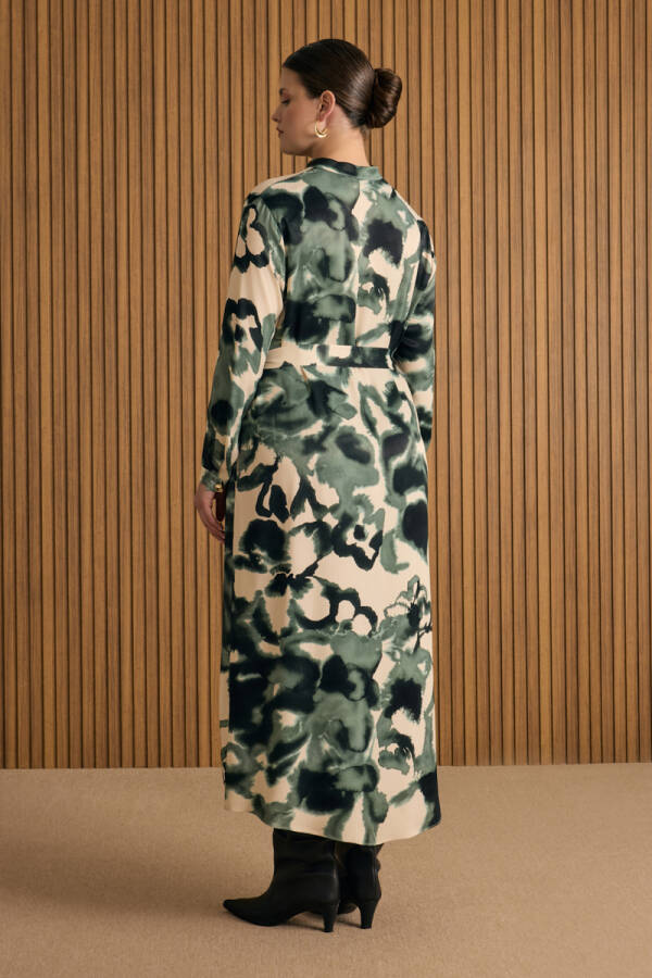 Yeşil Desenli Elbise - 6