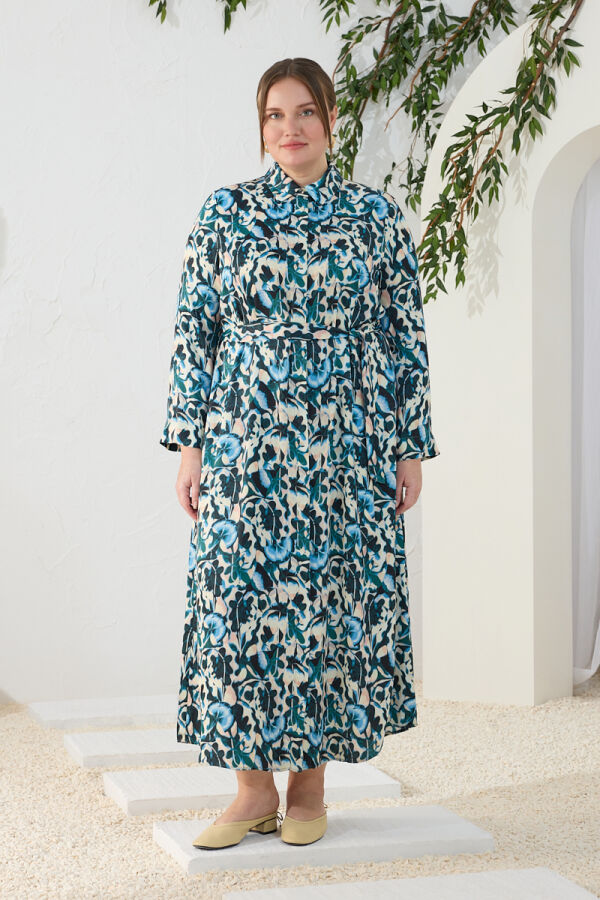 Yeşil Desenli Elbise - Aker (1)