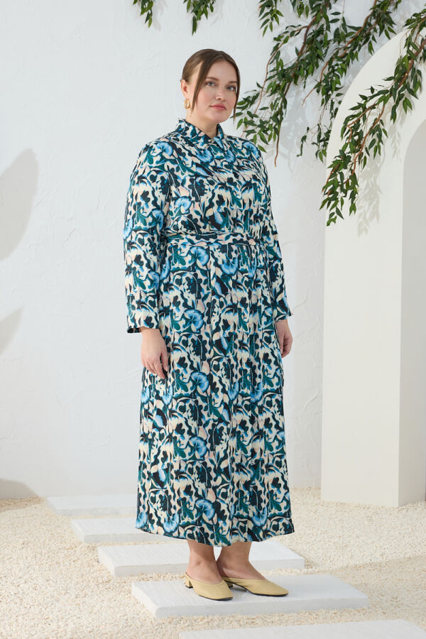 Yeşil Desenli Elbise - 4