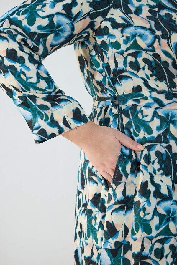 Yeşil Desenli Elbise - 6