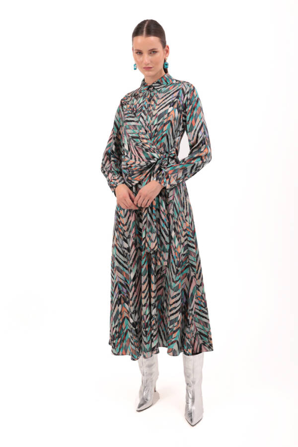 Yeşil Desenli Elbise - 1