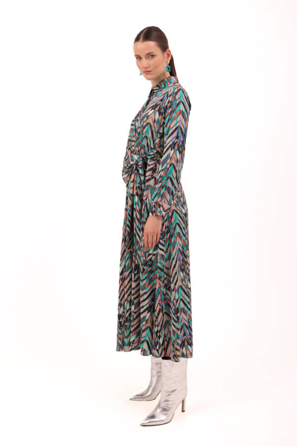 Yeşil Desenli Elbise - 2