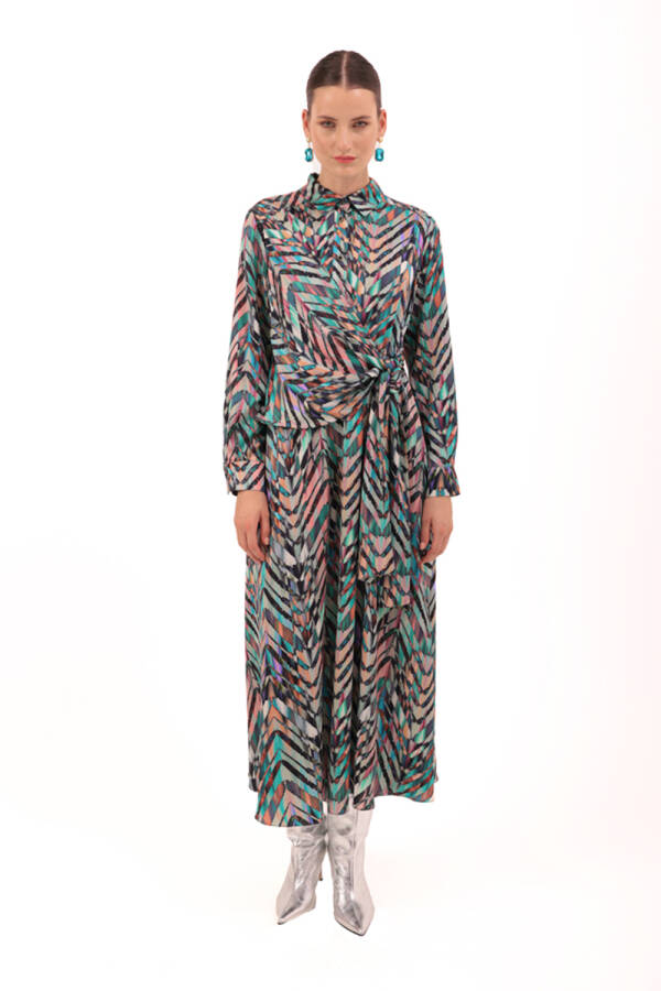 Yeşil Desenli Elbise - 4