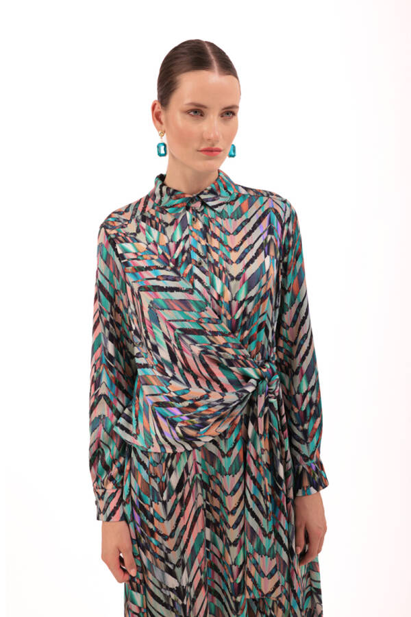 Yeşil Desenli Elbise - 5