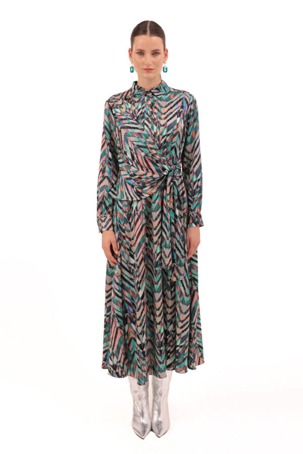 Yeşil Desenli Elbise - 6