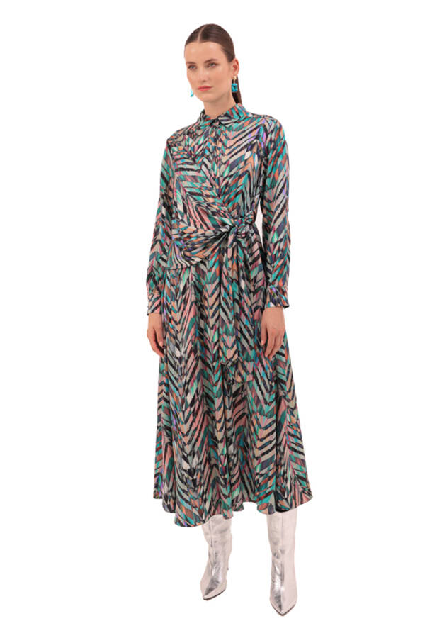 Yeşil Desenli Elbise - 7