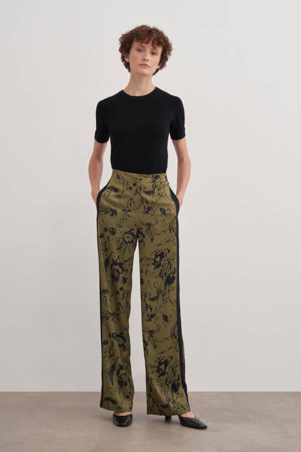 Yeşil Desenli Kemerli Pantolon - Aker (1)