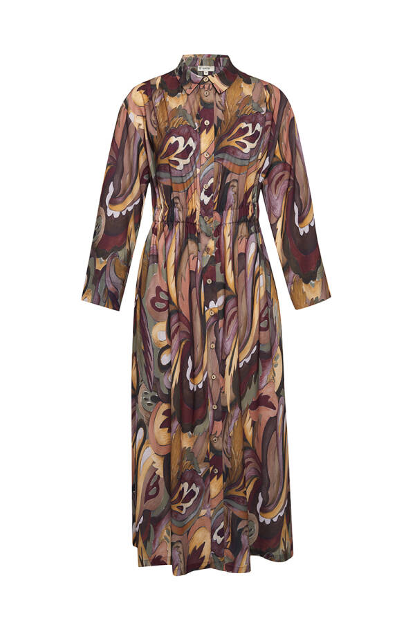 Yeşil Desenli Patlı Elbise - 1