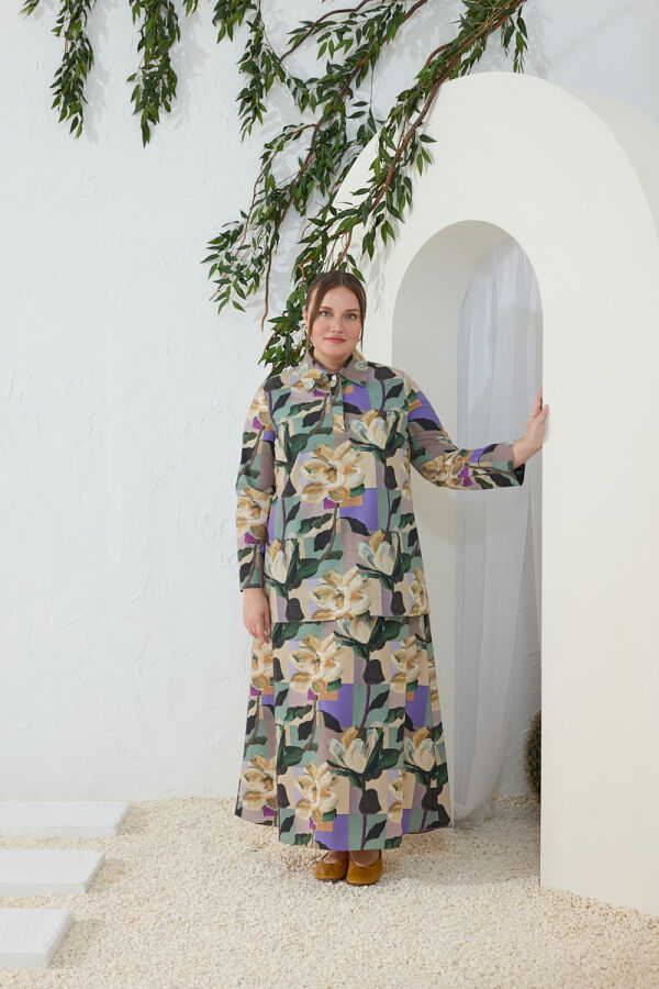 Yeşil Desenli Poplin Tunik - Aker