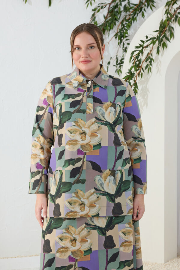 Yeşil Desenli Poplin Tunik - Aker (1)