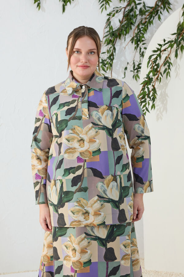 Yeşil Desenli Poplin Tunik - 3