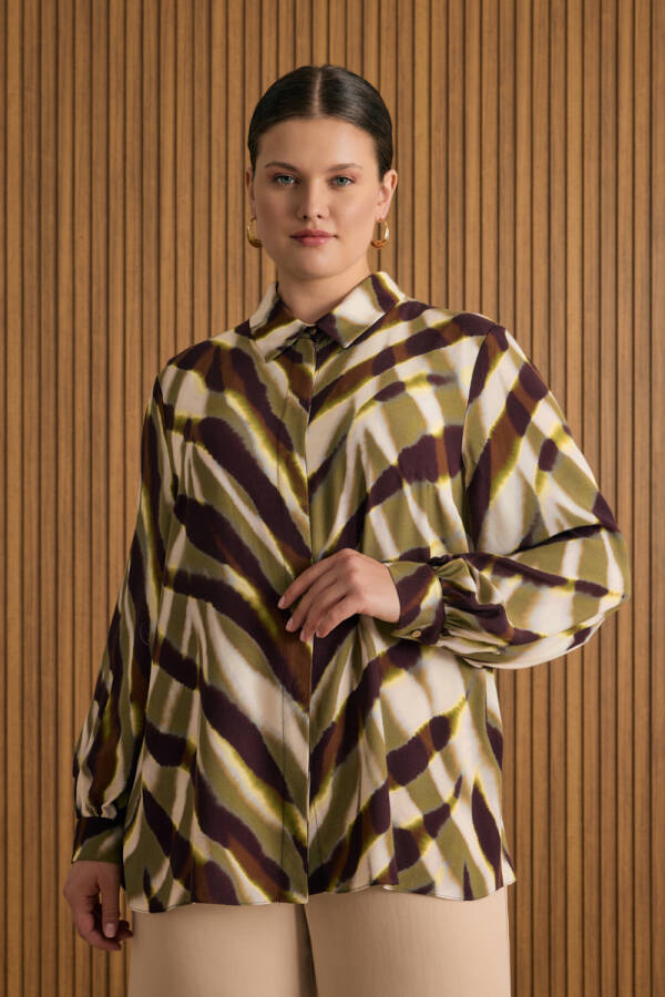 Yeşil Desenli Viscon Bluz - Aker