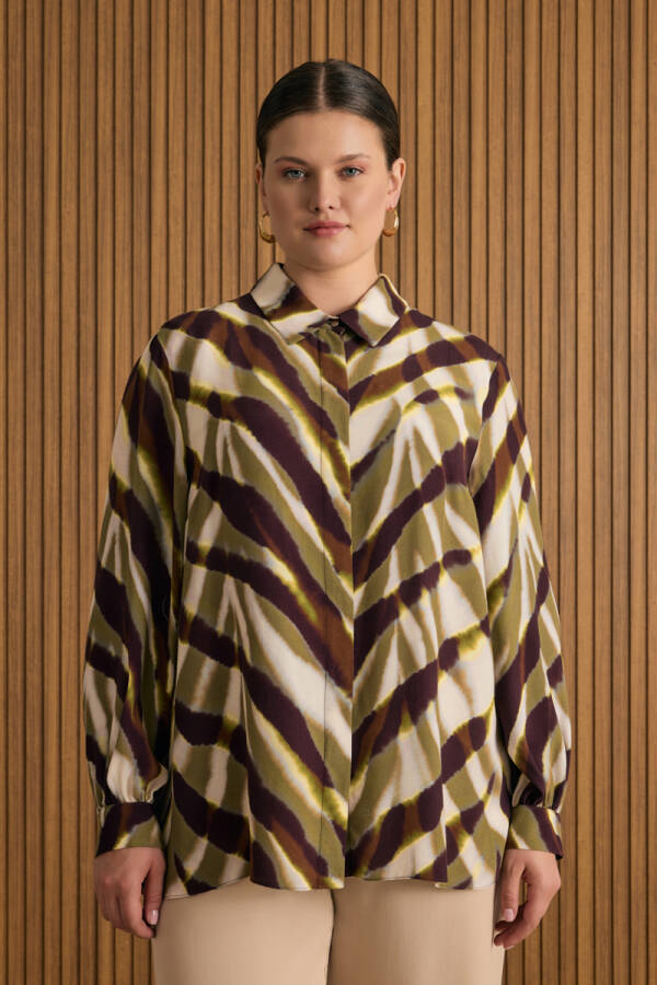 Yeşil Desenli Viscon Bluz - 3