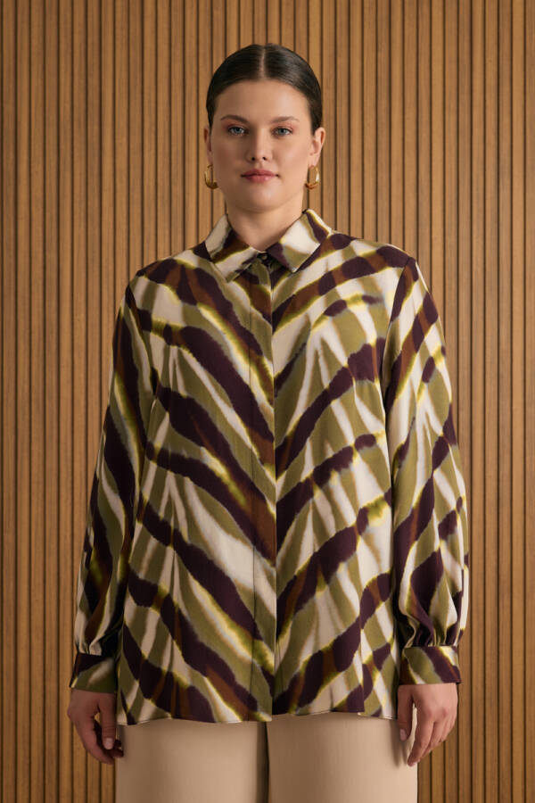 Yeşil Desenli Viscon Bluz - 2