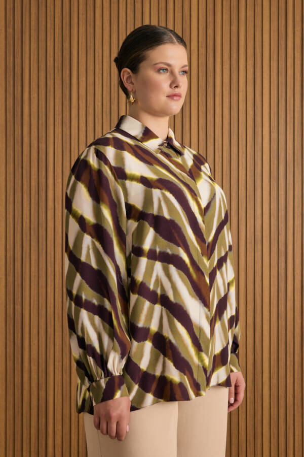 Yeşil Desenli Viscon Bluz - 5