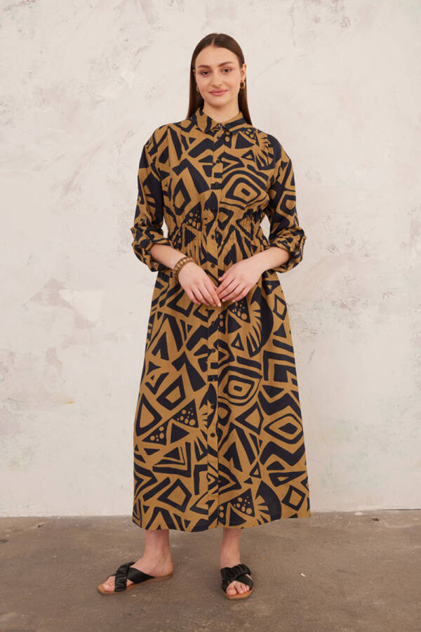 Yeşil Desenli Viskon Elbise - 1