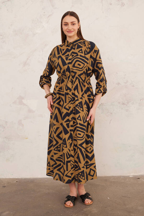 Yeşil Desenli Viskon Elbise - 2