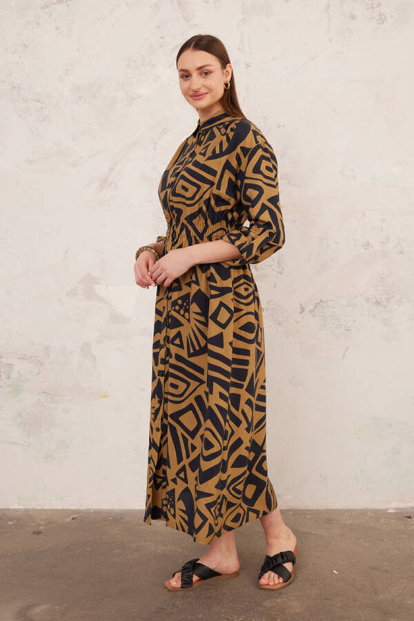 Yeşil Desenli Viskon Elbise - 3