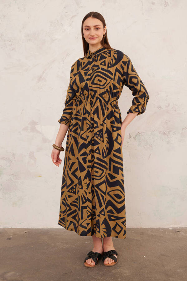 Yeşil Desenli Viskon Elbise - 4