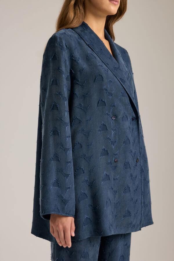 Lacivert Dokulu Kruvaze Kapama Tencel Pijama Üstü - 4