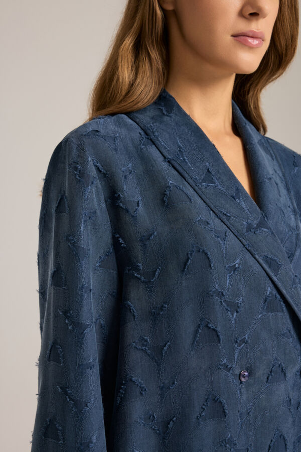 Lacivert Dokulu Kruvaze Kapama Tencel Pijama Üstü - 5