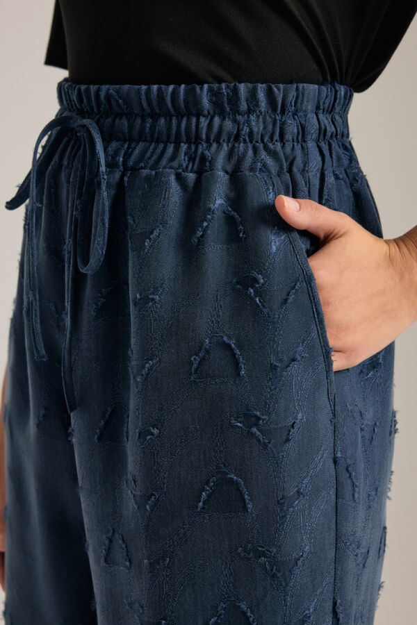 Lacivert Dokulu Tencel Beli Lastikli Pijama Altı - 4